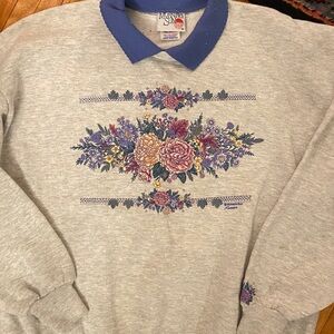Vintage 90s Morning Sun Floral Sweatshirt with Blue Collar